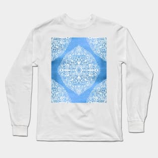 White Gouache Doodle on Pearly Blue Paint Long Sleeve T-Shirt